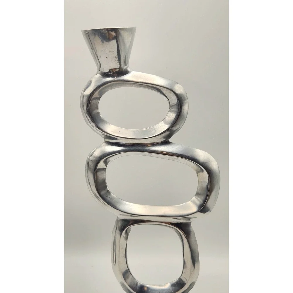 Modernist Candle Holders Brutalist Aluminum Armelent Sculptural Mid Century Pair